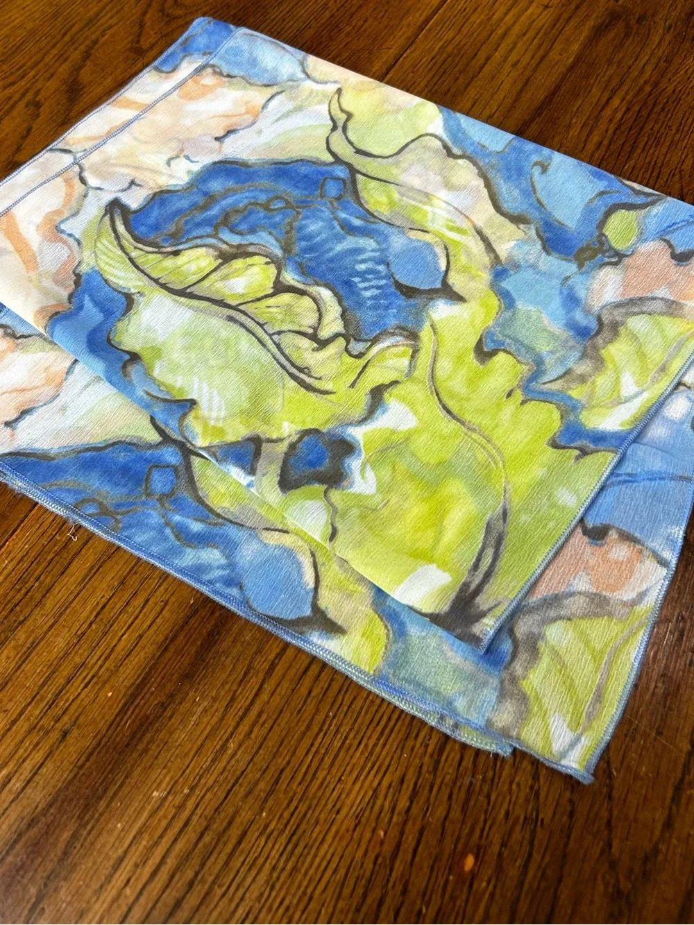 Chico's Blue, Peach & Lime Watercolor Scarf